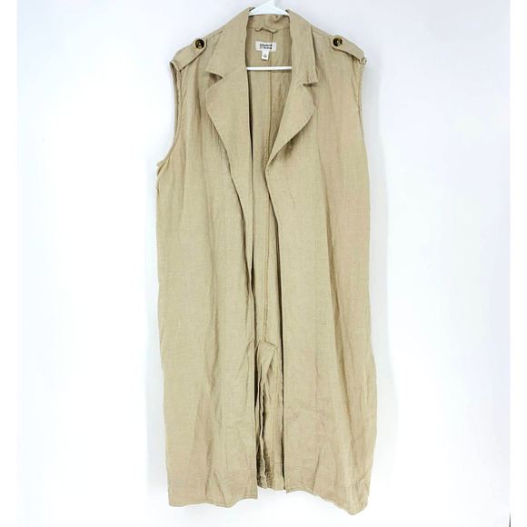 PAOLA ALBERDI Women's size S The Drop Linen Lagenlook Beige Long Vest Jacket Top - Picture 2 of 8